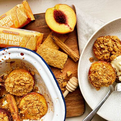 Baked Spiced Peaches with Honey Oat Granola 